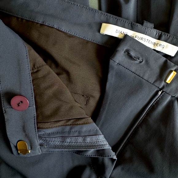 Diane Von Furstenberg Anabelle Poplin Trouser Pant Steel Blue - Size 6 - Picture 12 of 14